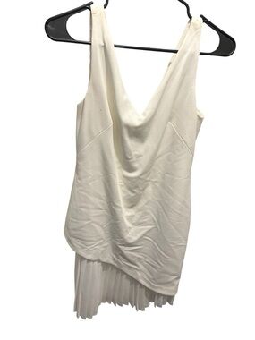 DONNA DEGNAN Cream Pleated Hem V-Neck Sleeveless Dress